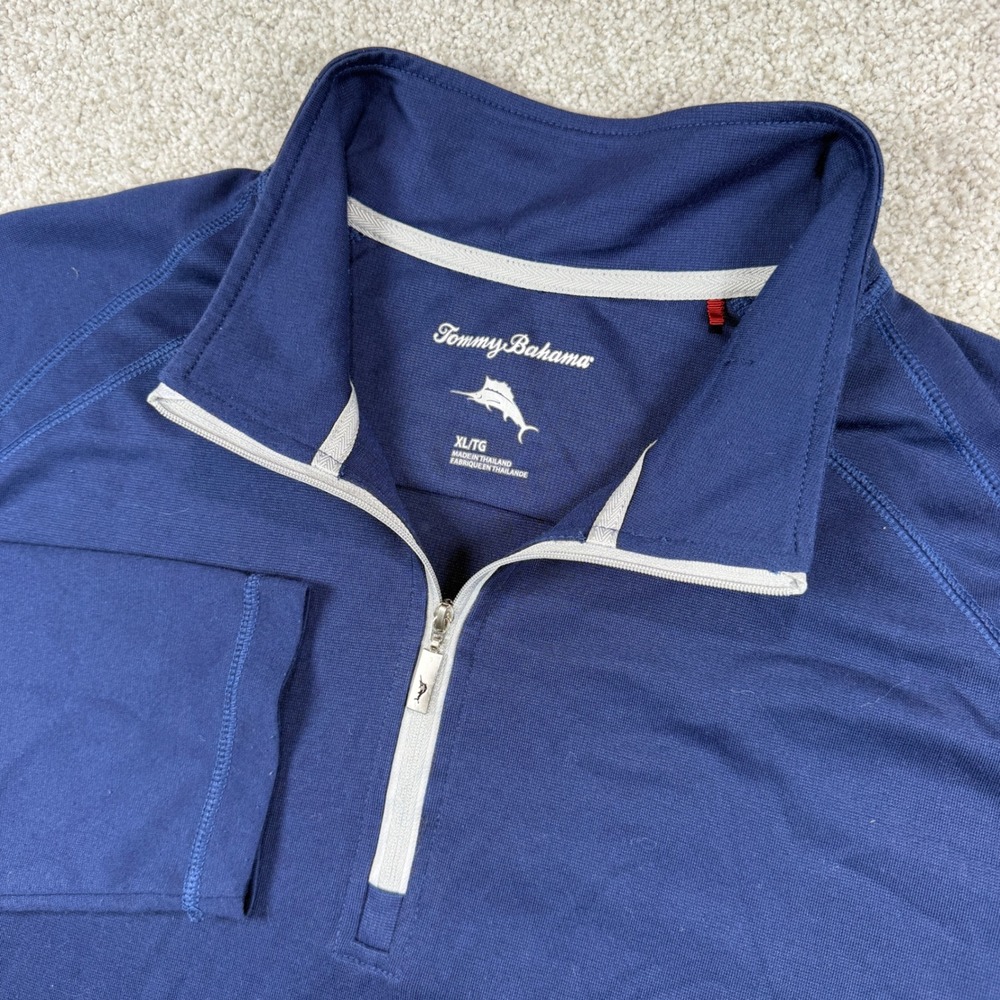 Tommy Bahama Pullover Men XL Blue Quarter Zip Raglan Long Sleeve Pockets